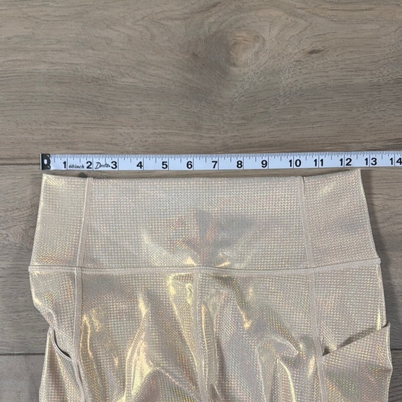 Fabletics Oasis High Waisted Leggings Gold Hologram NWT - Picture 15 of 16